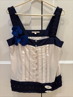 Nanette Lepore Navy and Ivory Floral Silk Bustier Camisole Size 6